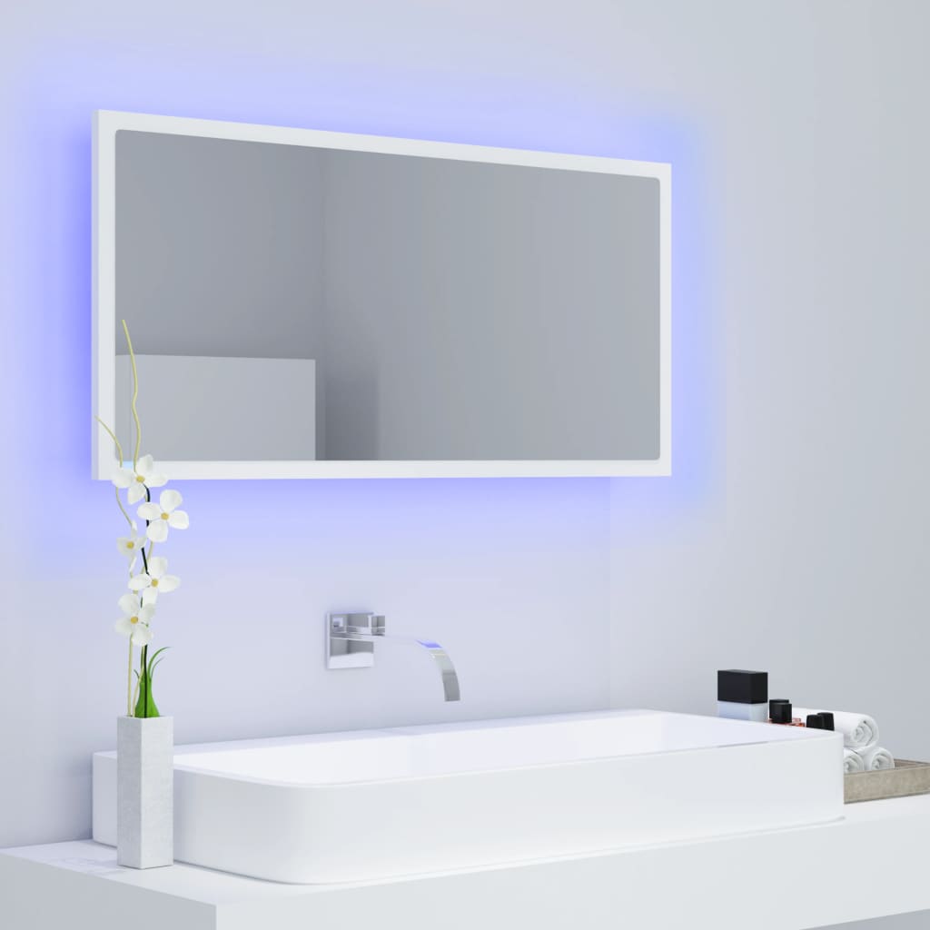 Bathroom mirror with LED, white, 90x8.5x37 cm, acrylic