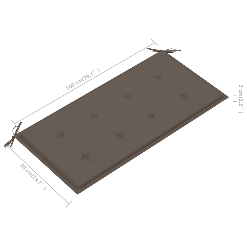 Bancă de grădină, cu pernă gri taupe, 112 cm, lemn masiv de tec