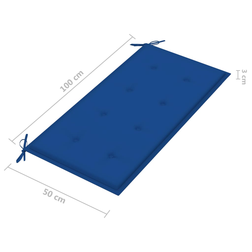 Bancă grădină, pernă albastru regal, 112 cm, lemn masiv tec