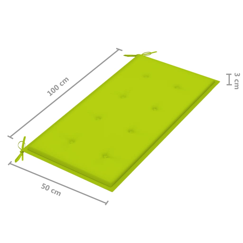 Bancă grădină, pernă verde, 112 cm, lemn masiv tec