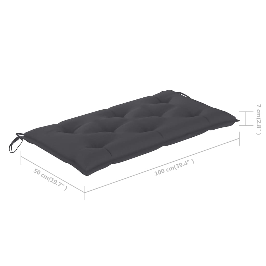 Bancă de grădină, cu pernă antracit, 112 cm, lemn masiv de tec