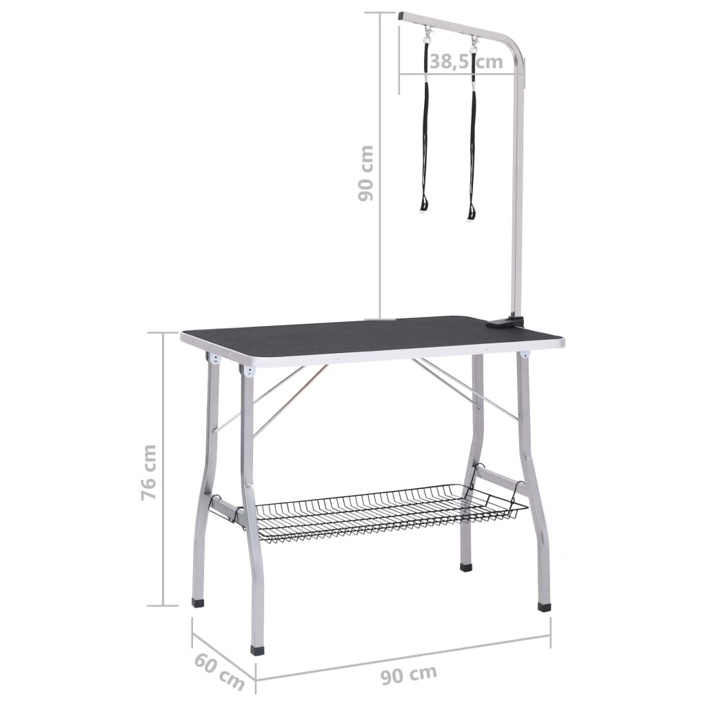 Adjustable dog grooming table with 2 leashes and basket