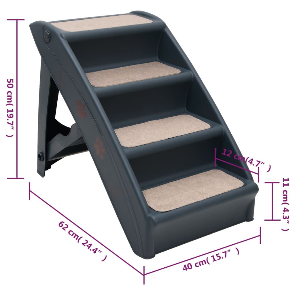 Folding dog stairs in 4 steps, dark grey