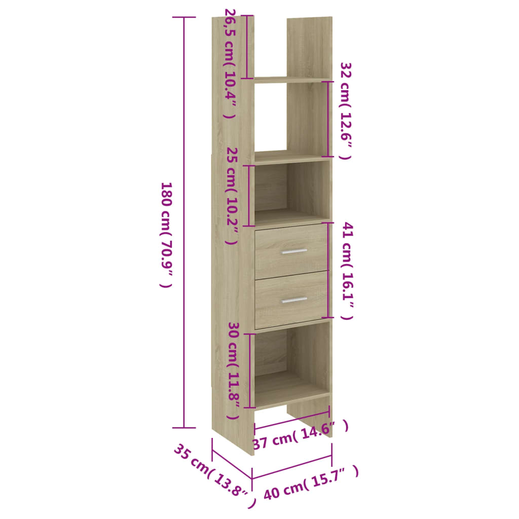 Bibliotecă, stejar Sonoma, 40x35x180 cm, lemn prelucrat