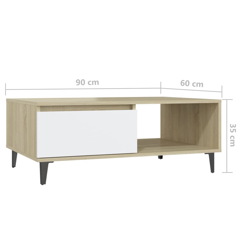 Măsuță de cafea alb și stejar Sonoma 90x60x35 cm lemn prelucrat