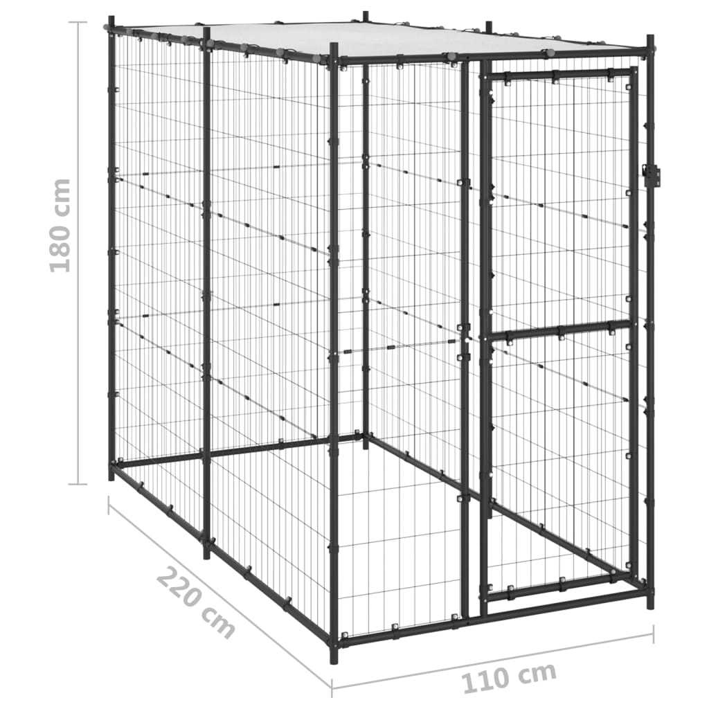Outdoor dog paddock with roof 110x220x180 cm steel