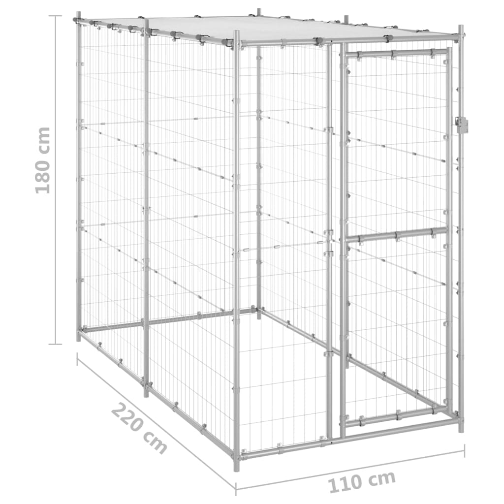 Outdoor dog paddock with roof 110x220x180 cm galvanized steel