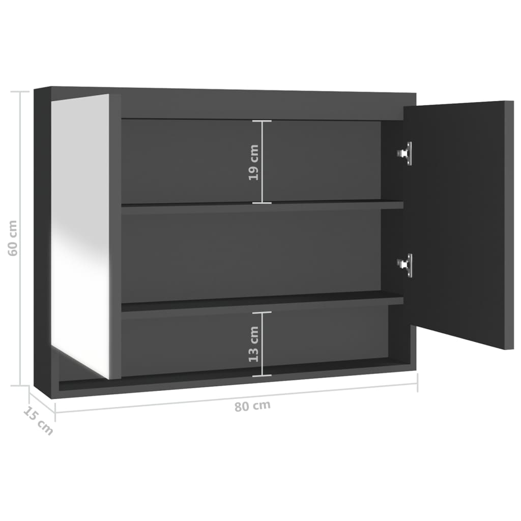 Bathroom cabinet with mirror, anthracite, 80x15x60 cm, MDF
