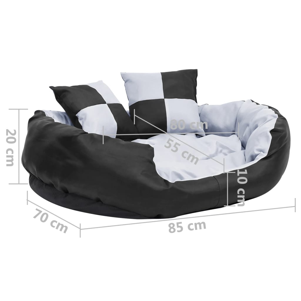 Reversible and washable dog cushion, gray and black, 85x70x20 cm