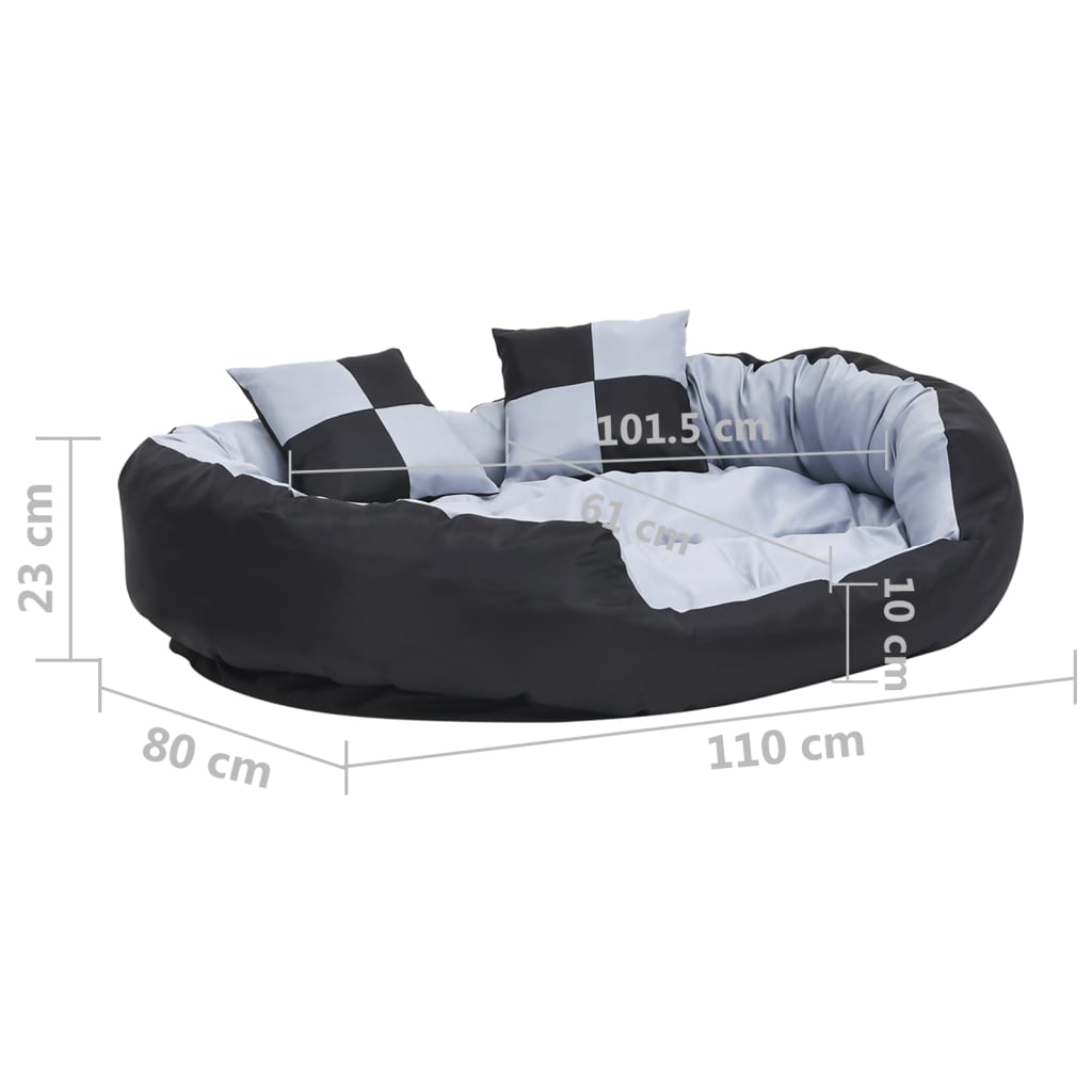 Washable reversible cushion for dogs, gray and black, 110x80x23 cm