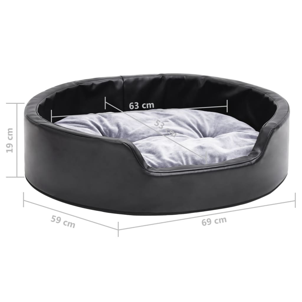 Dog bed, black/grey, 69x59x19 cm, plush/eco-leather