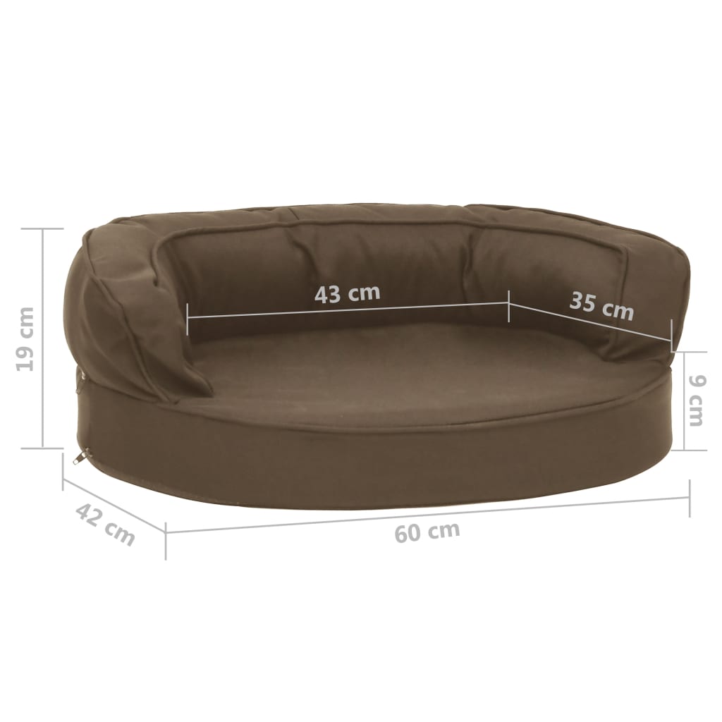 Ergonomic dog bed mattress, brown, 60x42 cm linen/fleece look