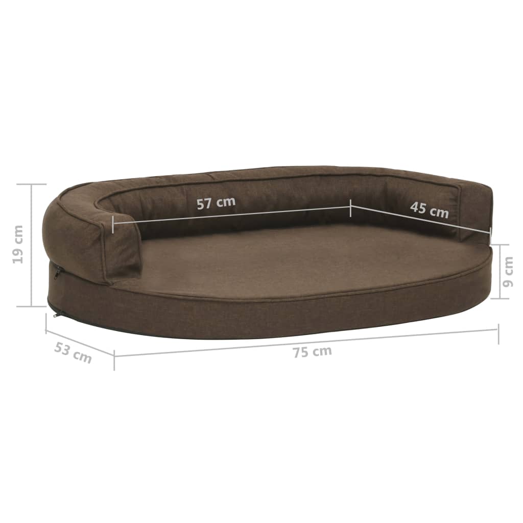 Ergonomic dog bed mattress, brown, 75x53 cm linen/fleece look