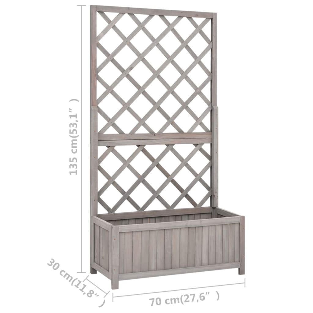 Jardinieră colț cu spalier, gri, 70x30x135 cm, lemn masiv brad