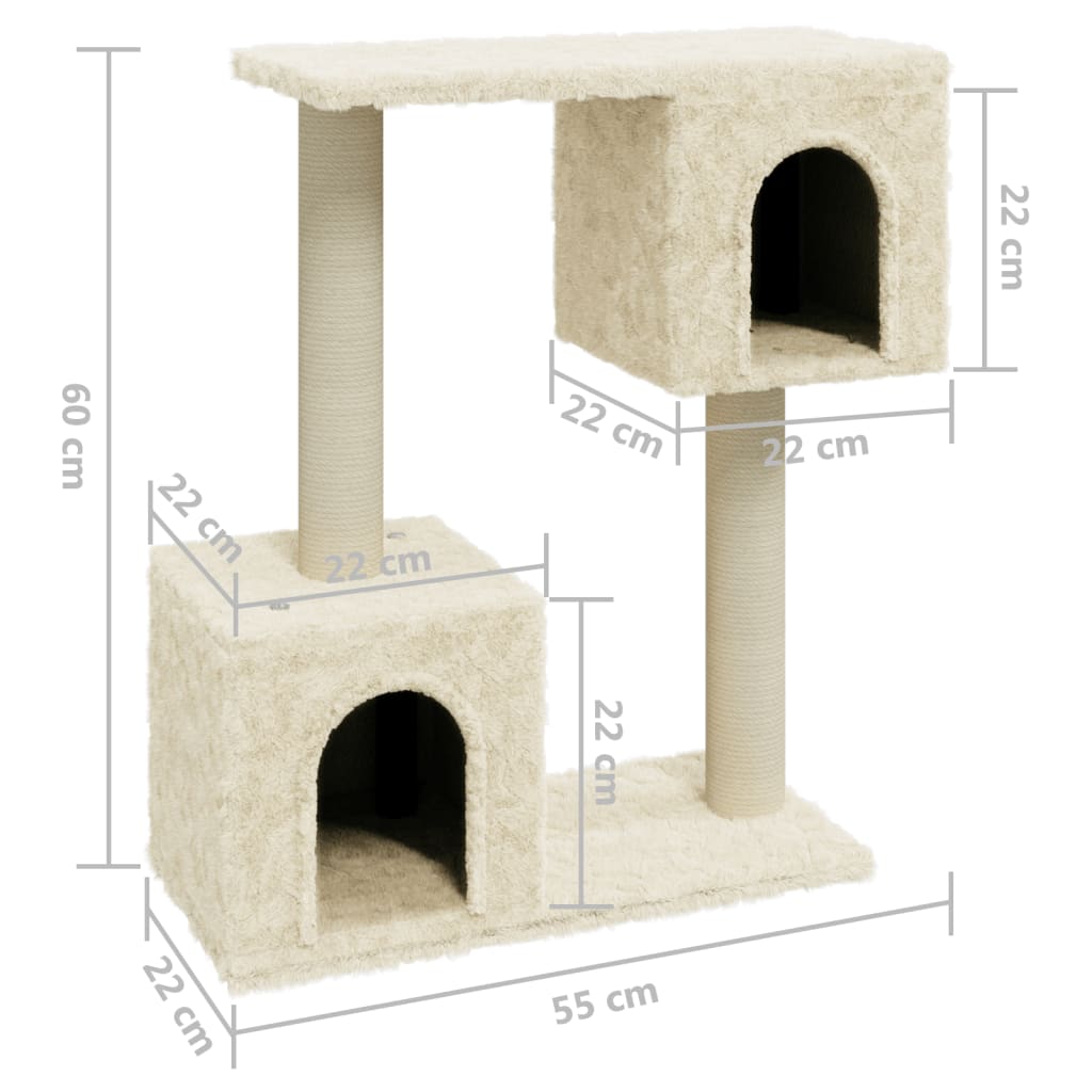 Ansamblu pisici cu stâlpi din funie de sisal, crem, 60 cm