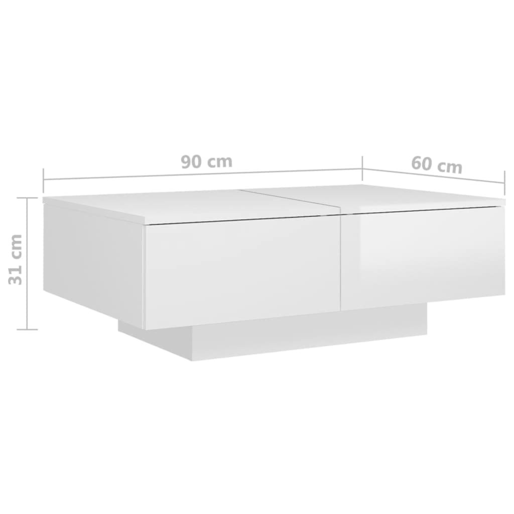 Coffee table, glossy white, 90x60x31 cm, chipboard