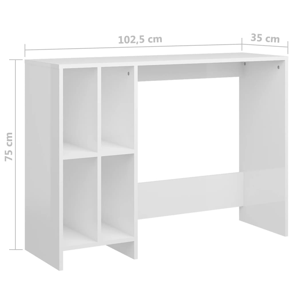 Notebook desk, extra-glossy white, 102.5x35x75 cm, chipboard