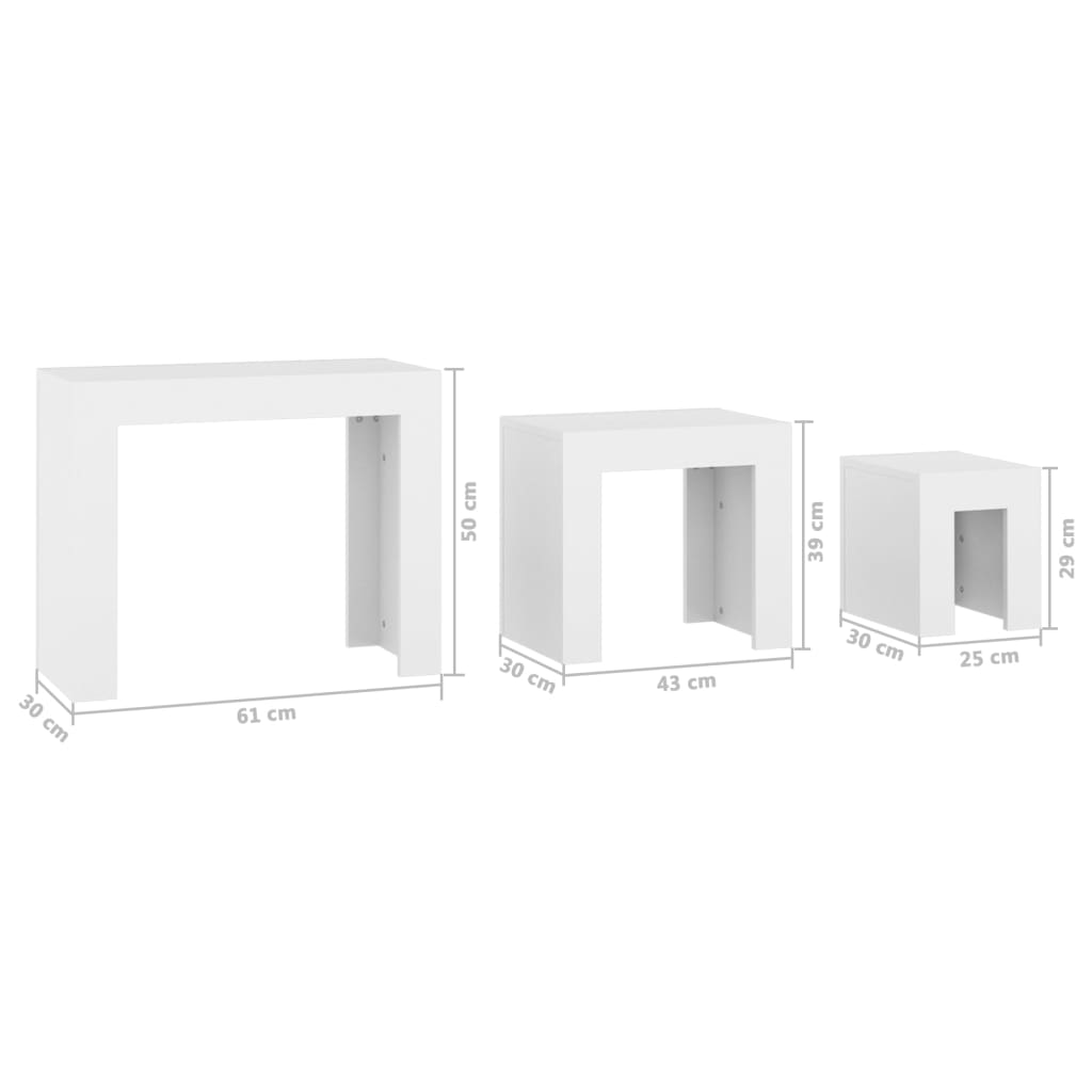 Stackable coffee tables, 3 pcs., white, chipboard