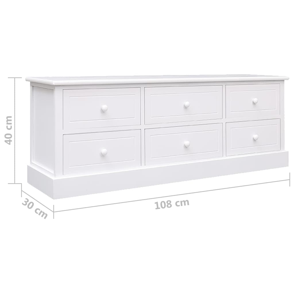 Comodă TV, alb, 108x30x40 cm, lemn masiv de paulownia