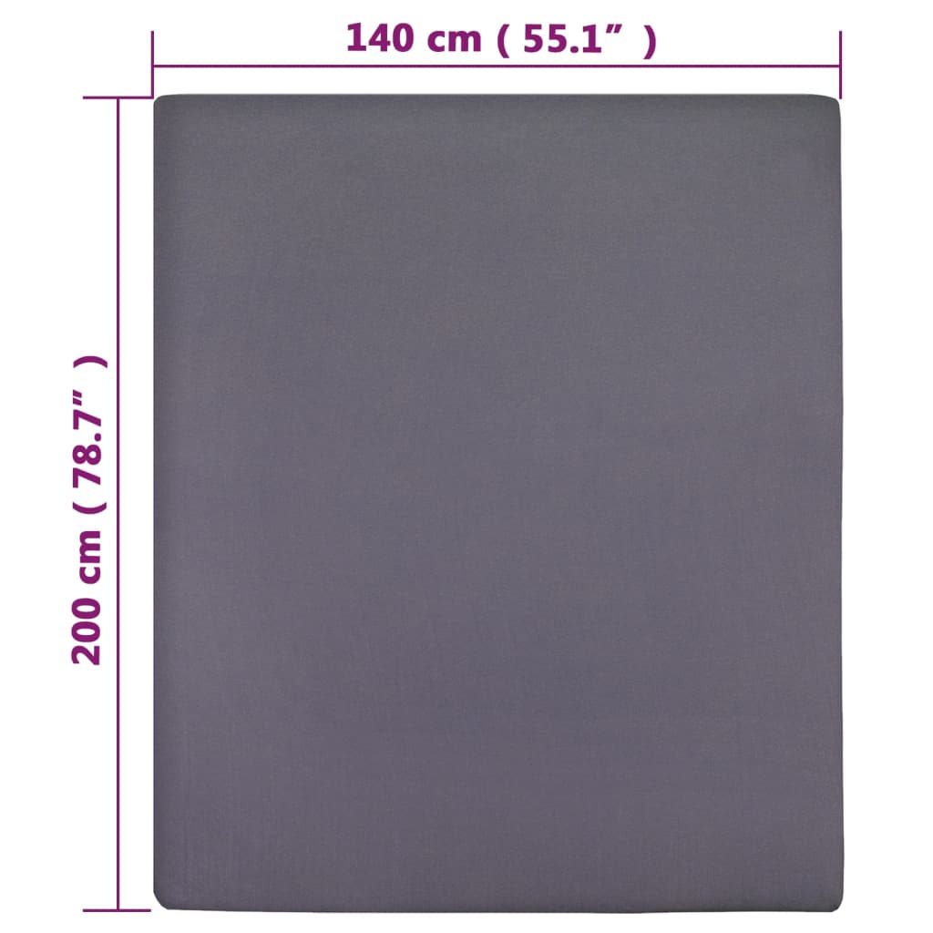 Bed sheet with elastic, 2 pcs., anthracite, 140x200 cm, cotton