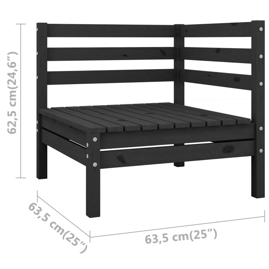 Corner sofas for the garden 2 pcs. black solid pine wood