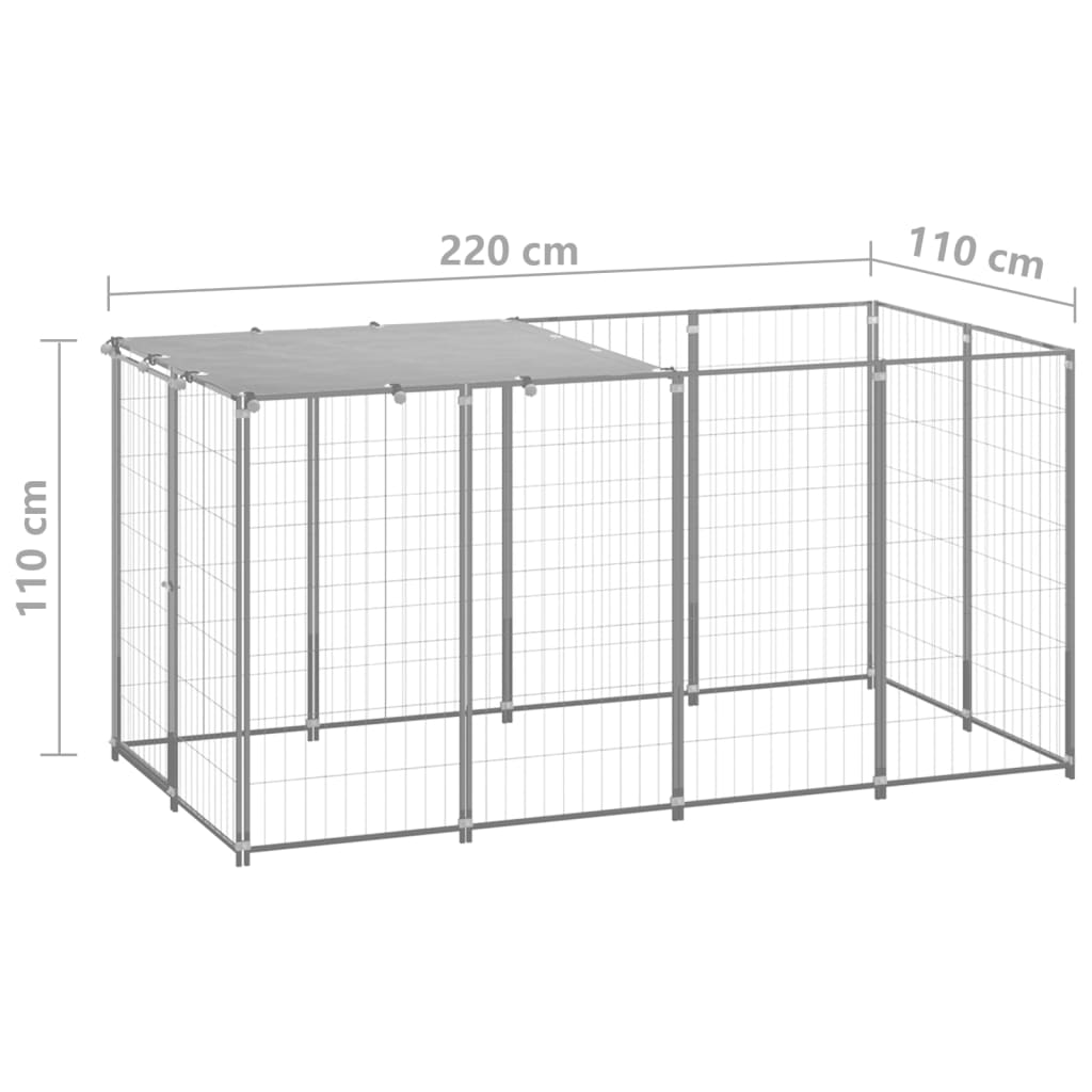 Dog pen, silver, 2.42 m², steel
