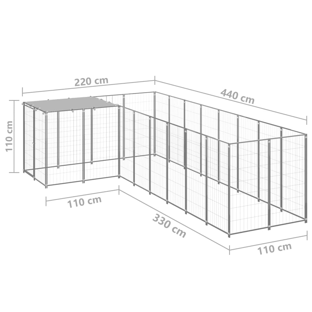Dog pen, silver, 6.05 m², steel