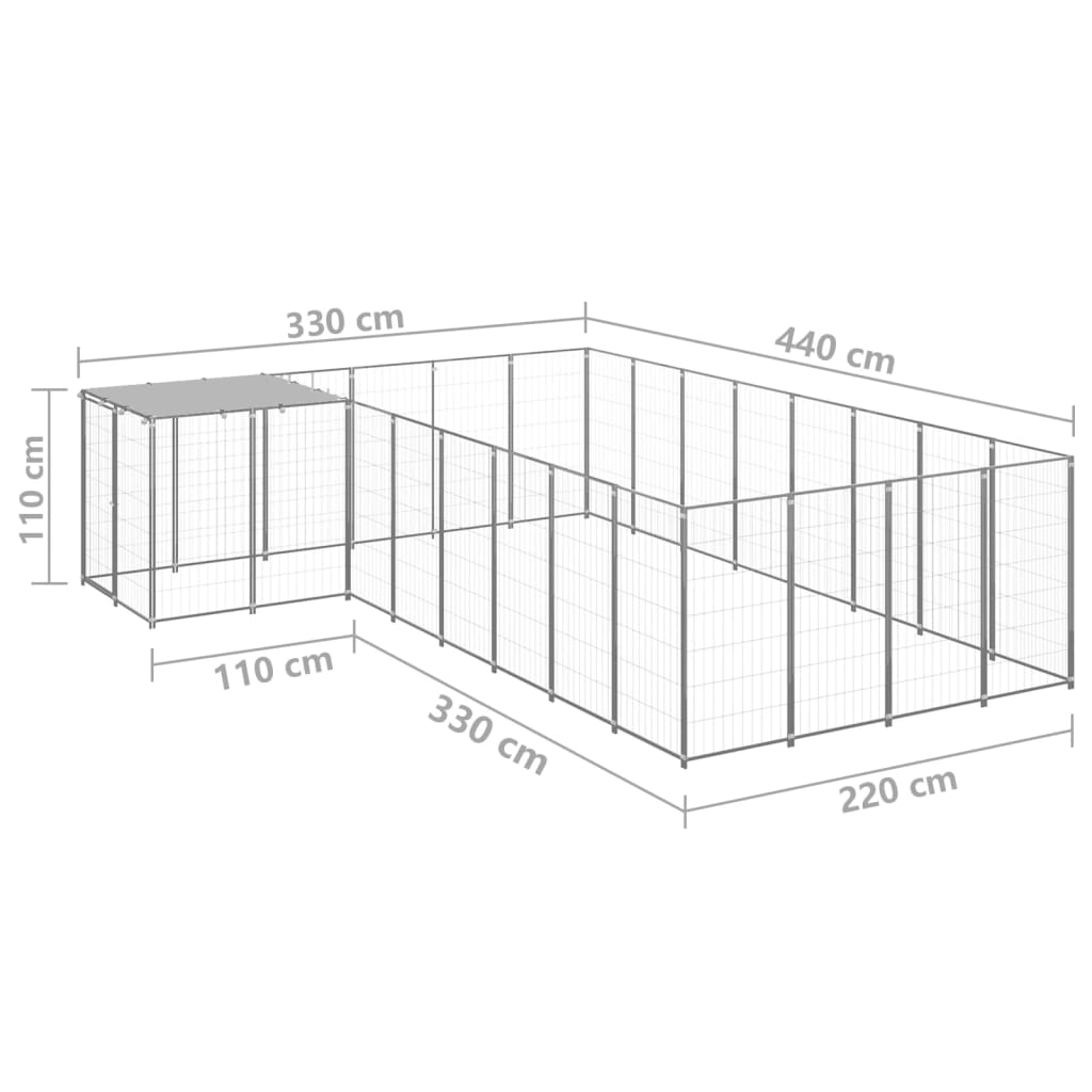 Dog pen, silver, 10.89 m², steel