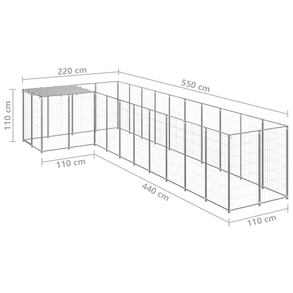 Dog pen, silver, 7.26 m², steel