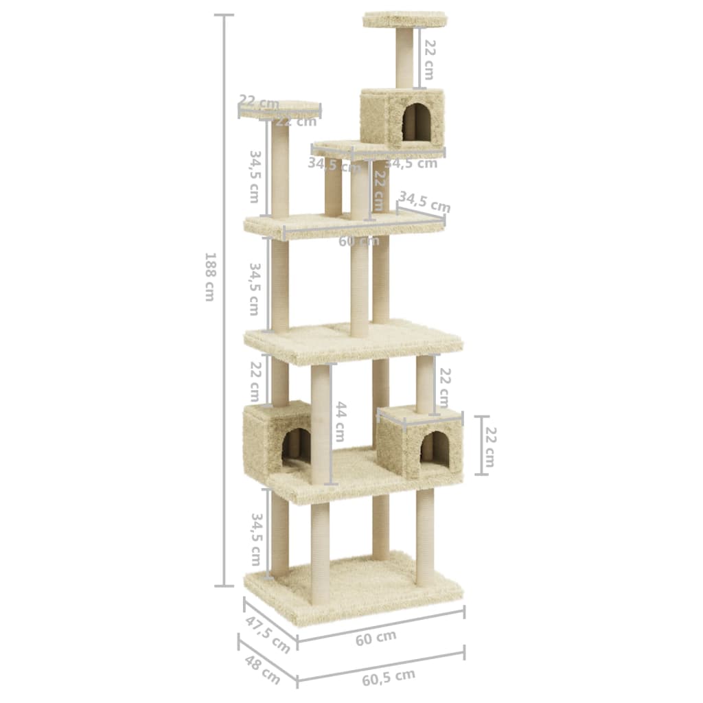 Set of cats with poles made of sisal rope, cream, 188 cm