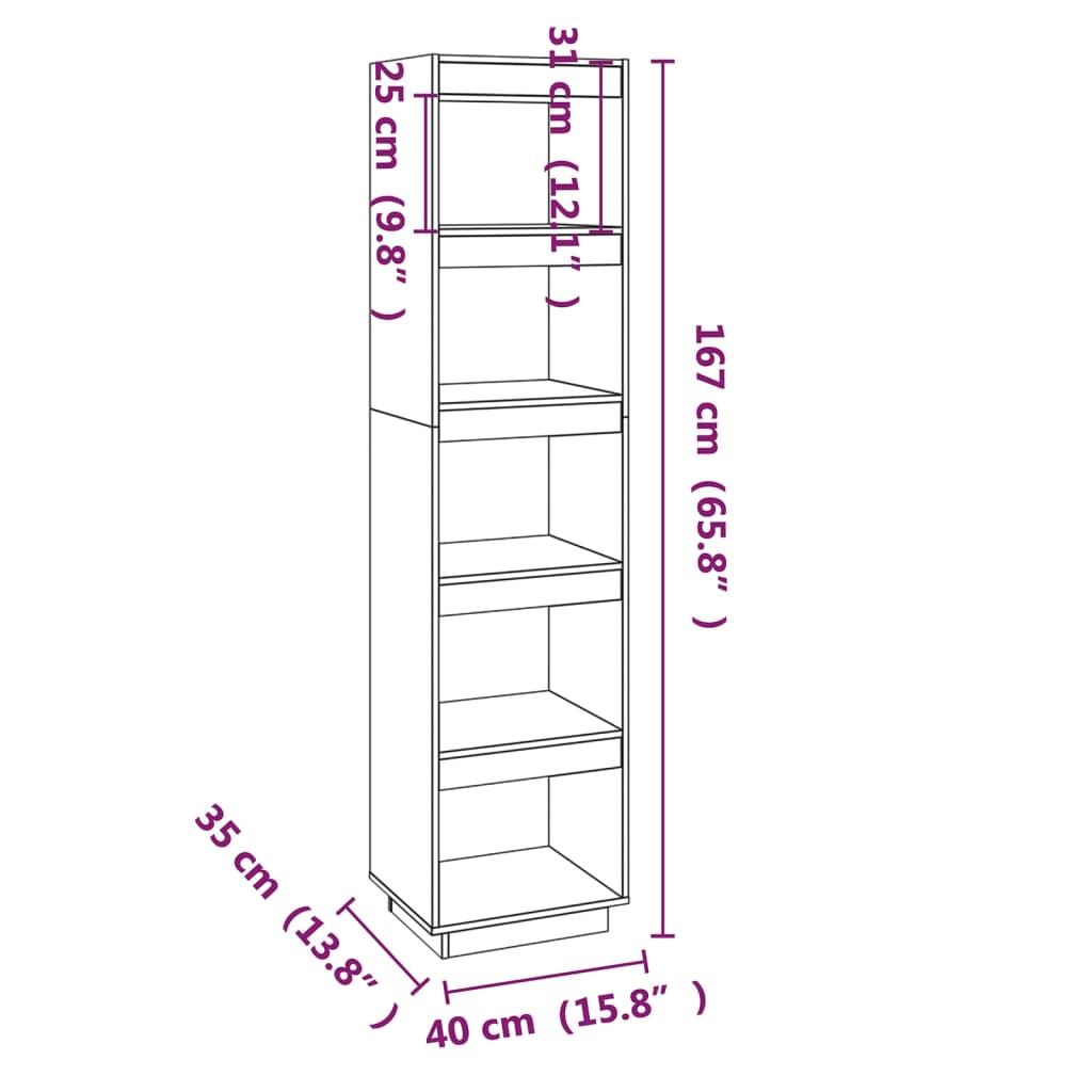 White bookcase/room divider 40x35x167 cm solid pine wood