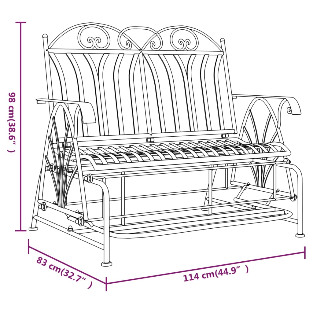 Bancă glisantă cu 2 locuri, negru, 114 cm, oțel