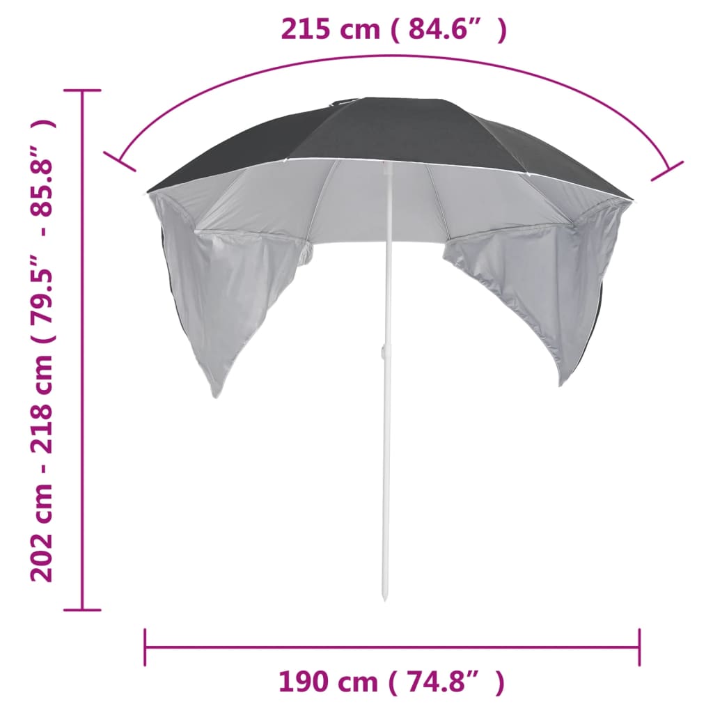 Umbrelă de soare de plajă cu pereți laterali, antracit, 215 cm