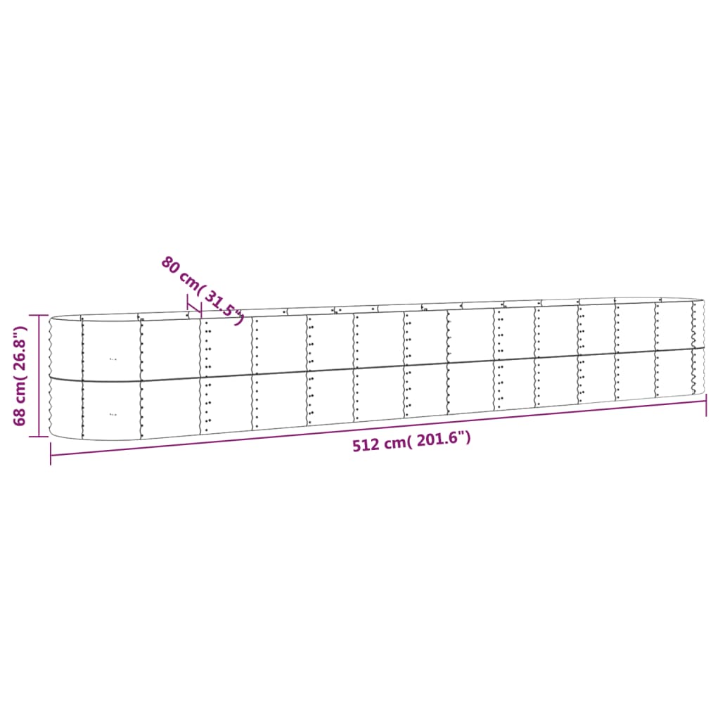 Strat înălțat grădină 512x80x68 cm oțel vopsit electrostatic