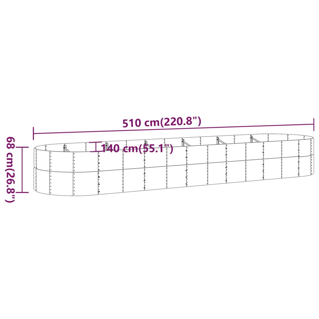 Strat înălțat grădină 510x140x68 cm oțel vopsit electrostatic