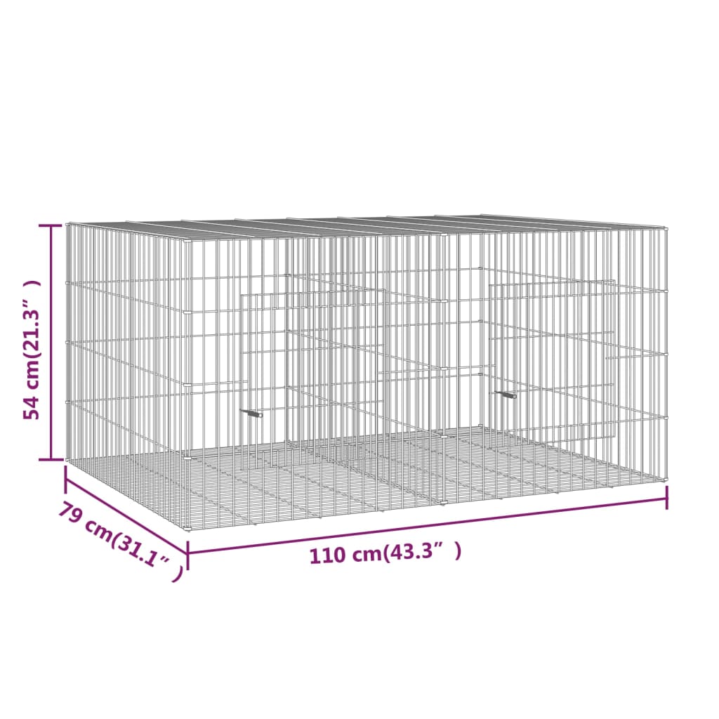 Rabbit cage, 2 panels, 110x79x54 cm, galvanized iron