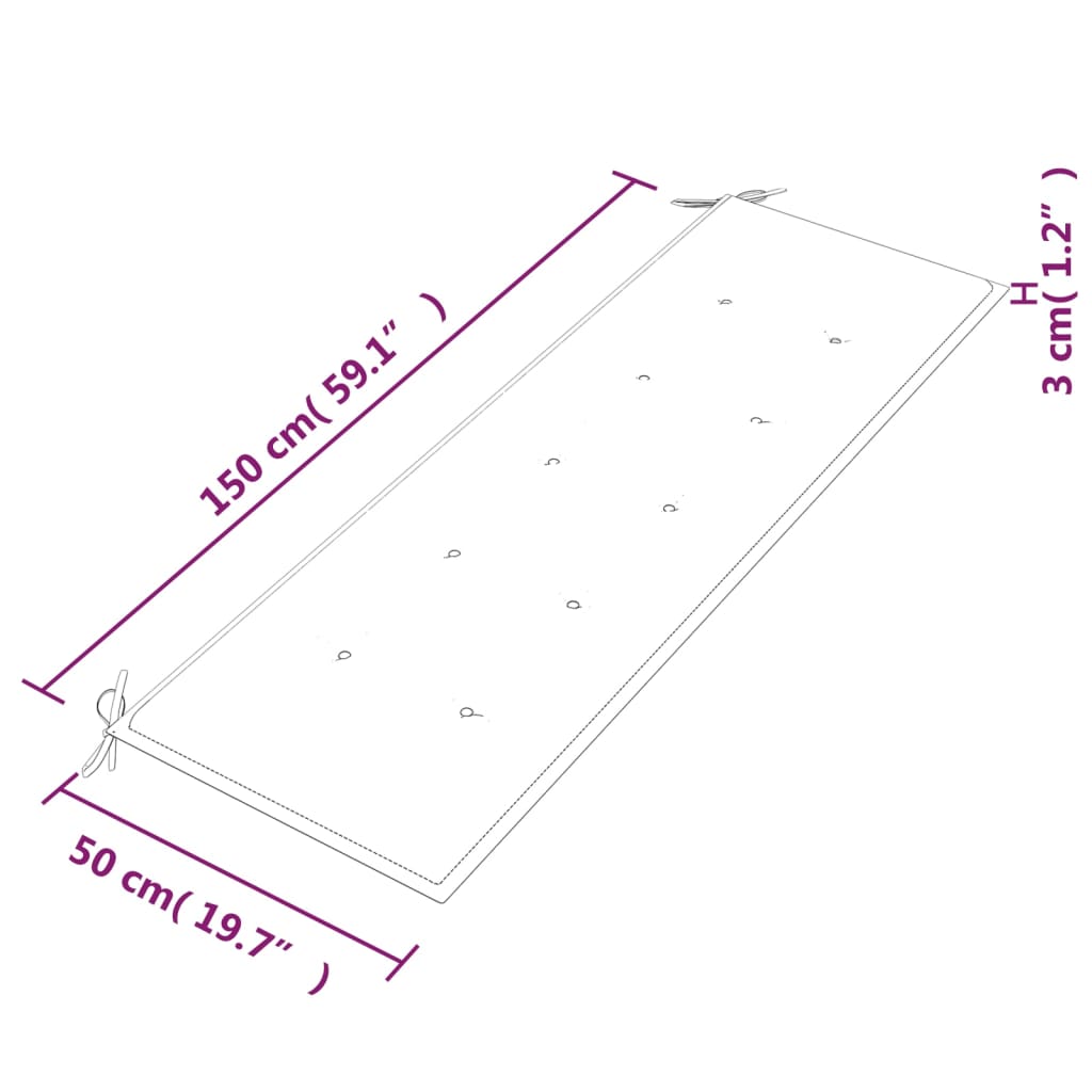 Bancă Batavia cu pernă antracit, 150 cm, lemn masiv de tec