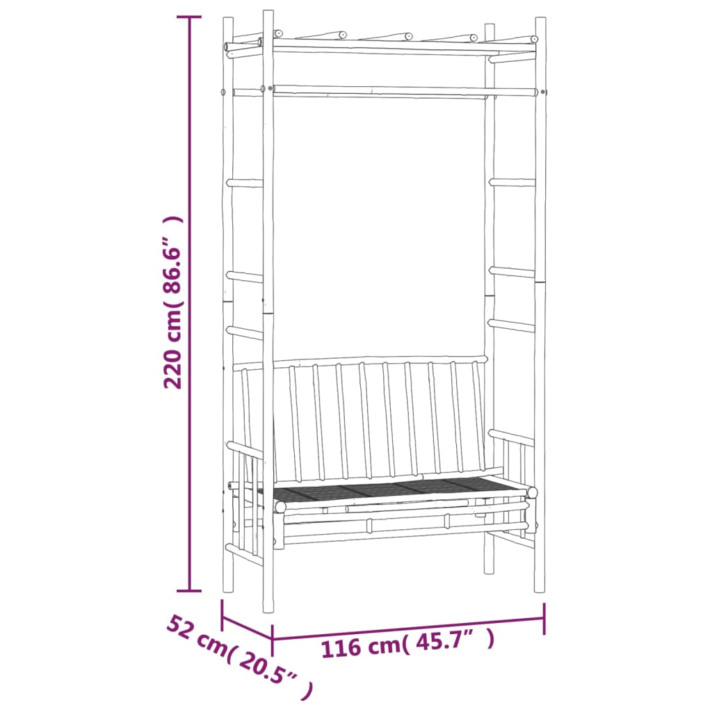 Bancă de grădină cu pergolă, 116 cm, bambus