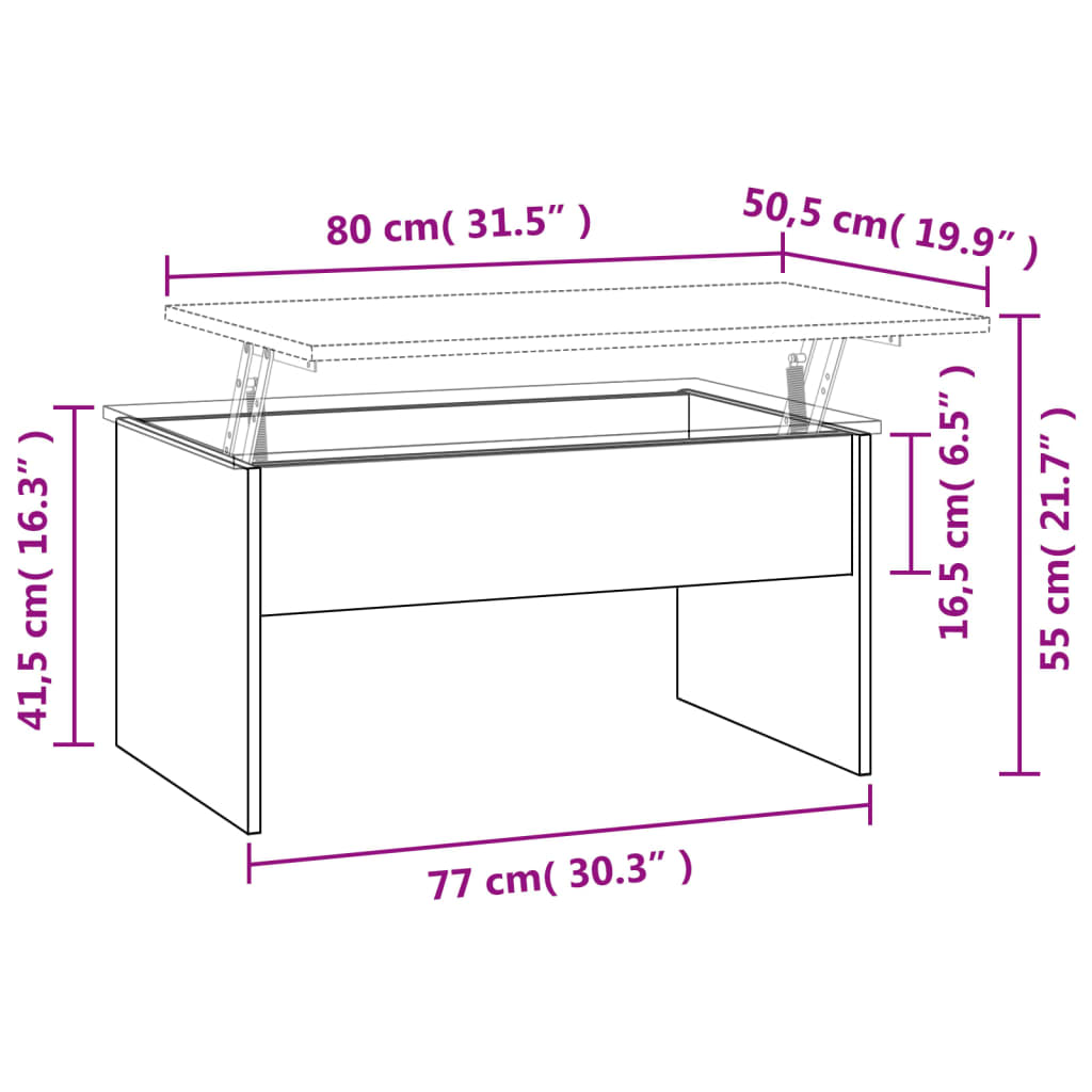 Smoked oak coffee table, 80x50.5x41.5 cm, processed wood