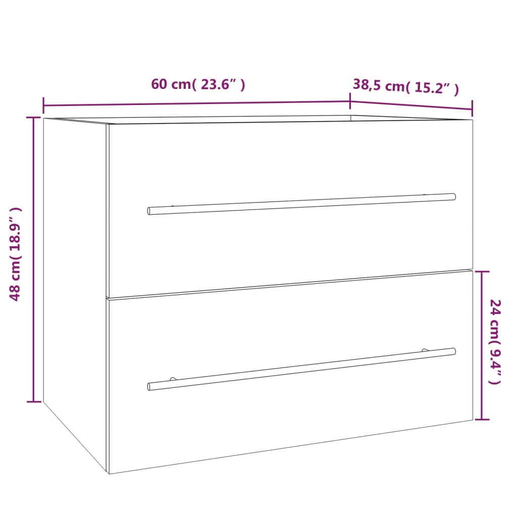 Sink cabinet, smoky oak, 60x38.5x48 cm, processed wood