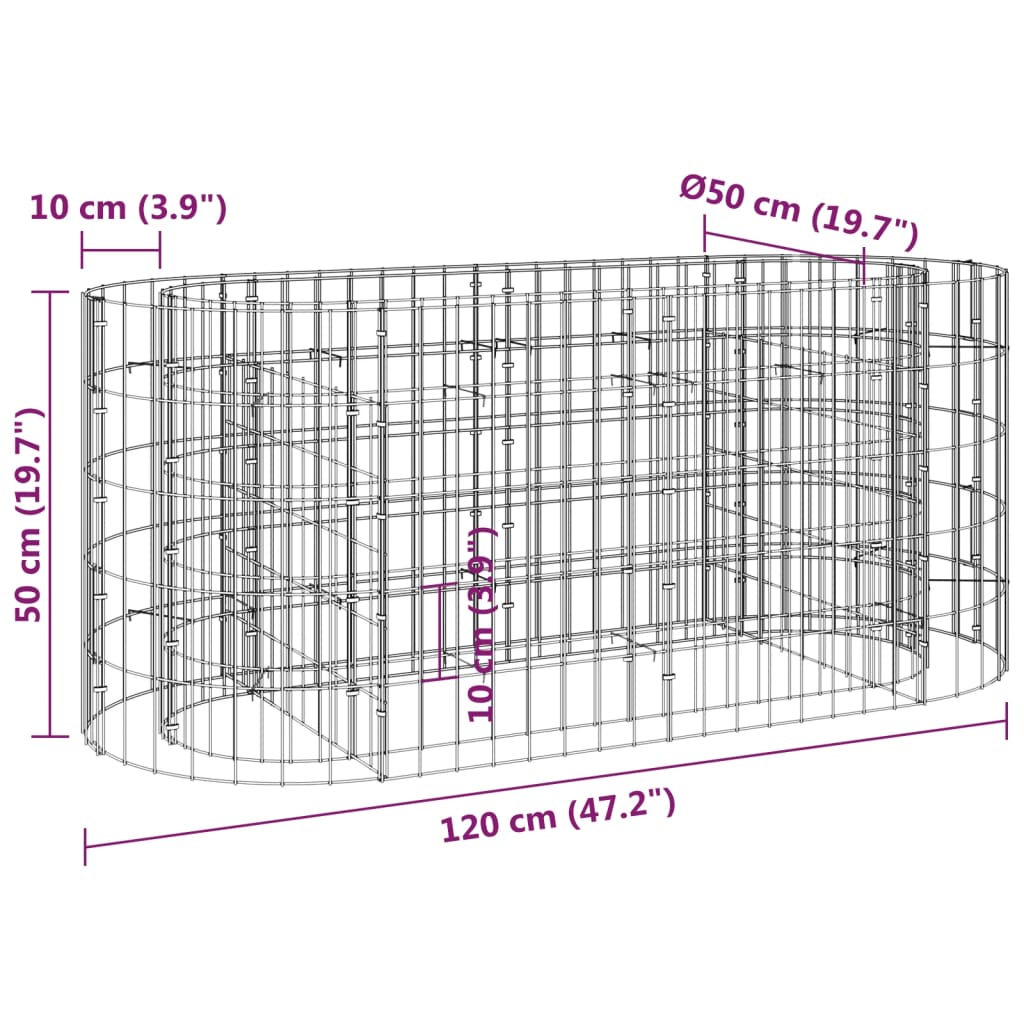 Strat înălțat gabion, 120x50x50 cm, fier galvanizat