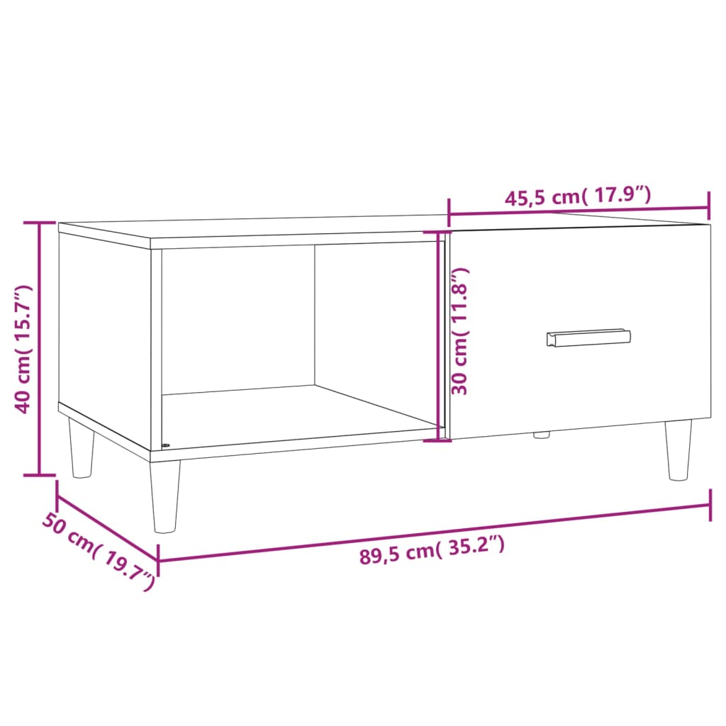 Coffee table, glossy white, 89.5x50x40 cm, processed wood