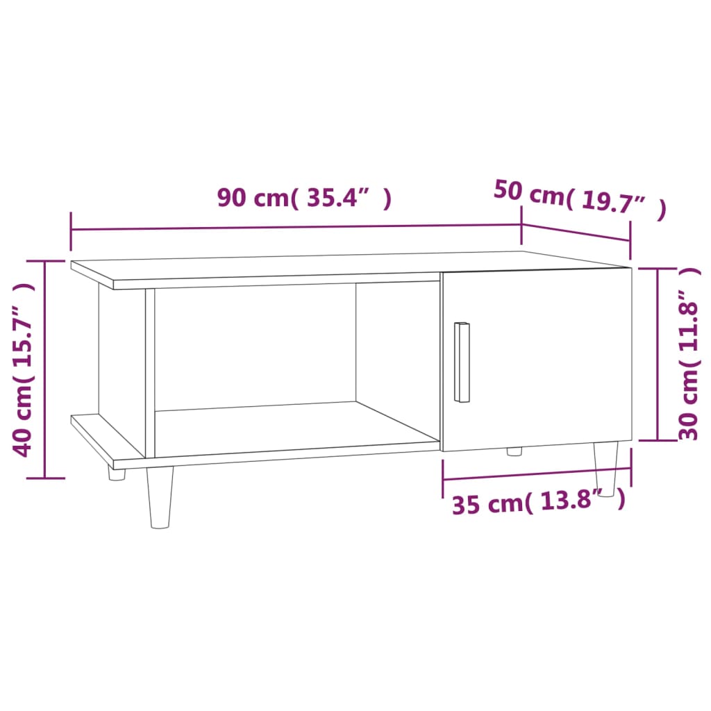 Coffee table, smoky oak, 90x50x40 cm, processed wood