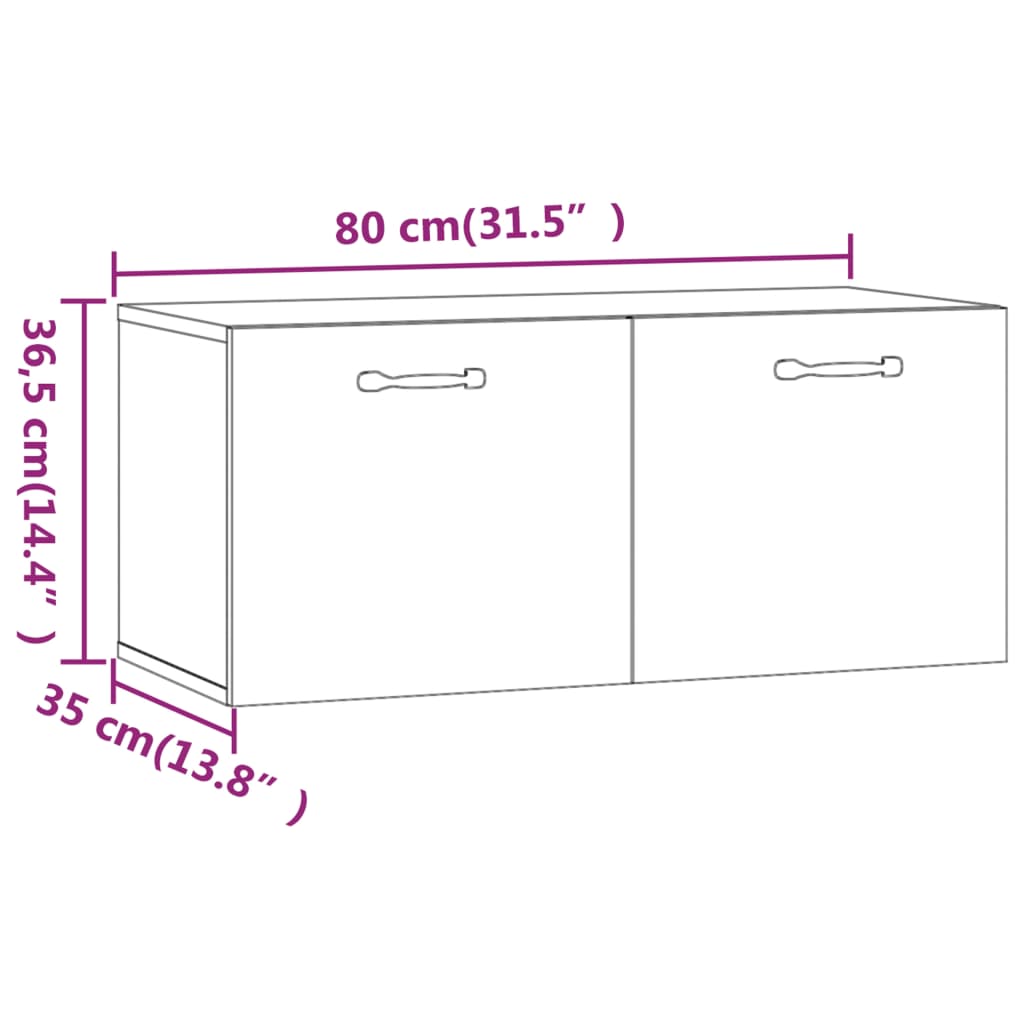 Wall chest of drawers, sonoma grey, 80x35x36.5 cm, processed wood