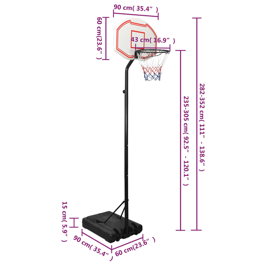 Basketball hoop stand, white, 282-352 cm, polyethylene