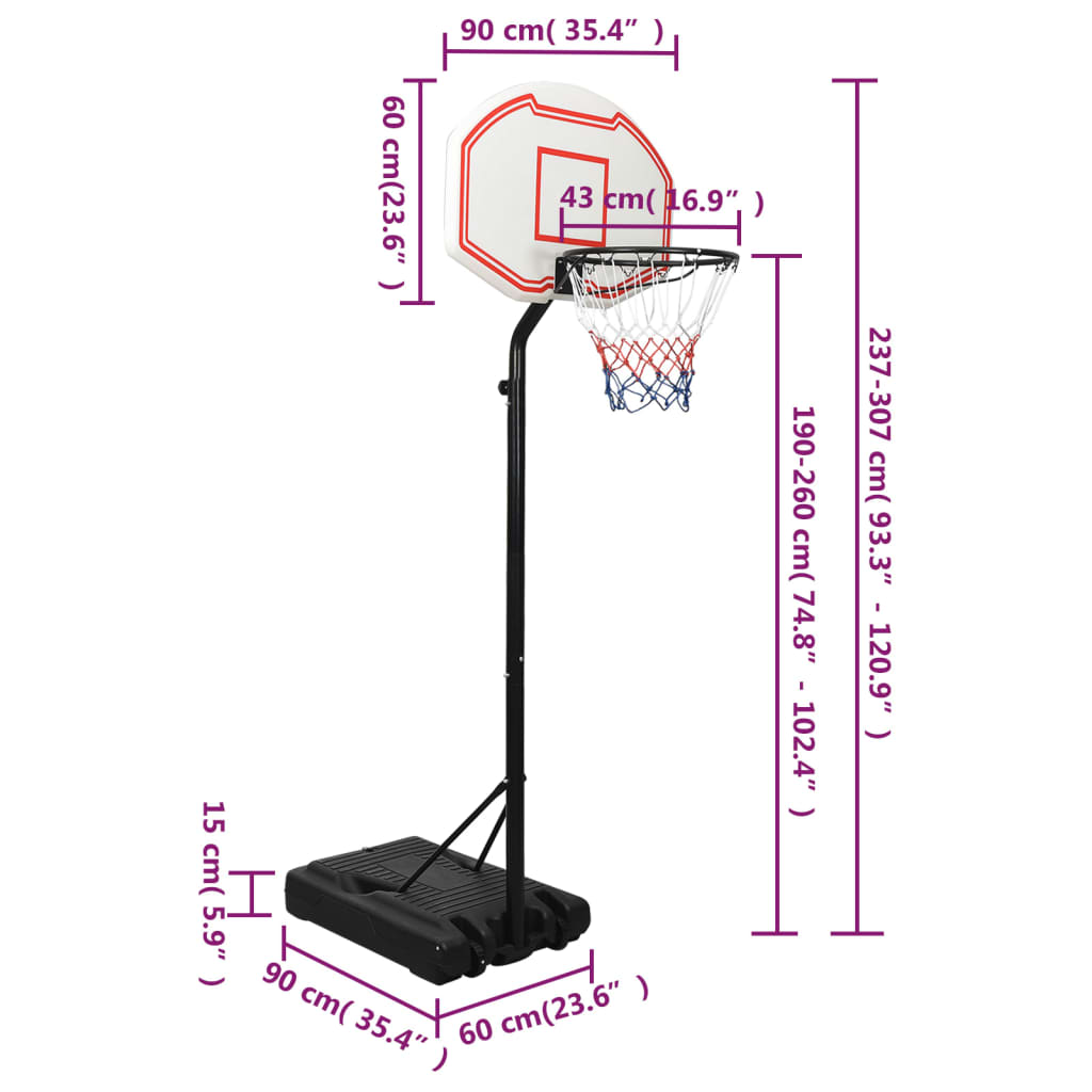 Basketball hoop stand, white, 237-307 cm, polyethylene