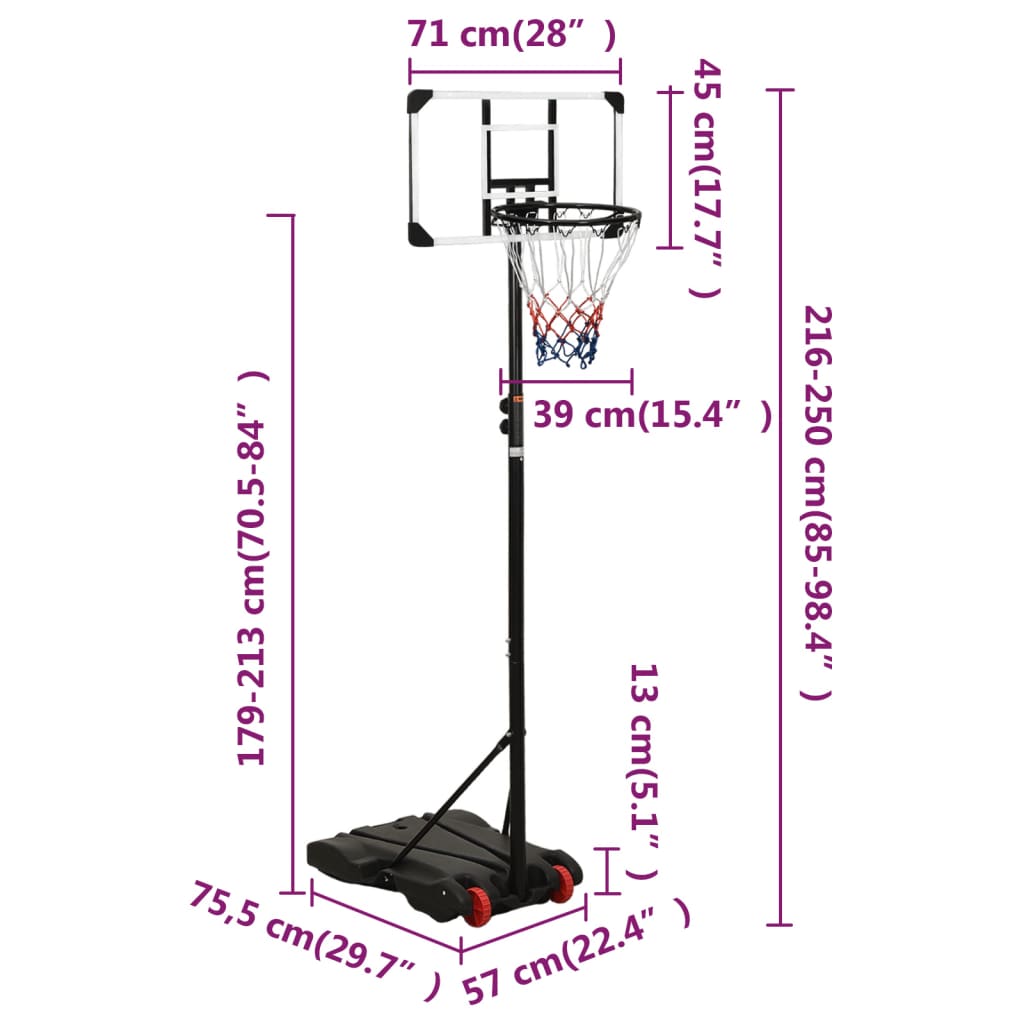 Basketball hoop support, transparent, 216-250 cm, polycarbonate
