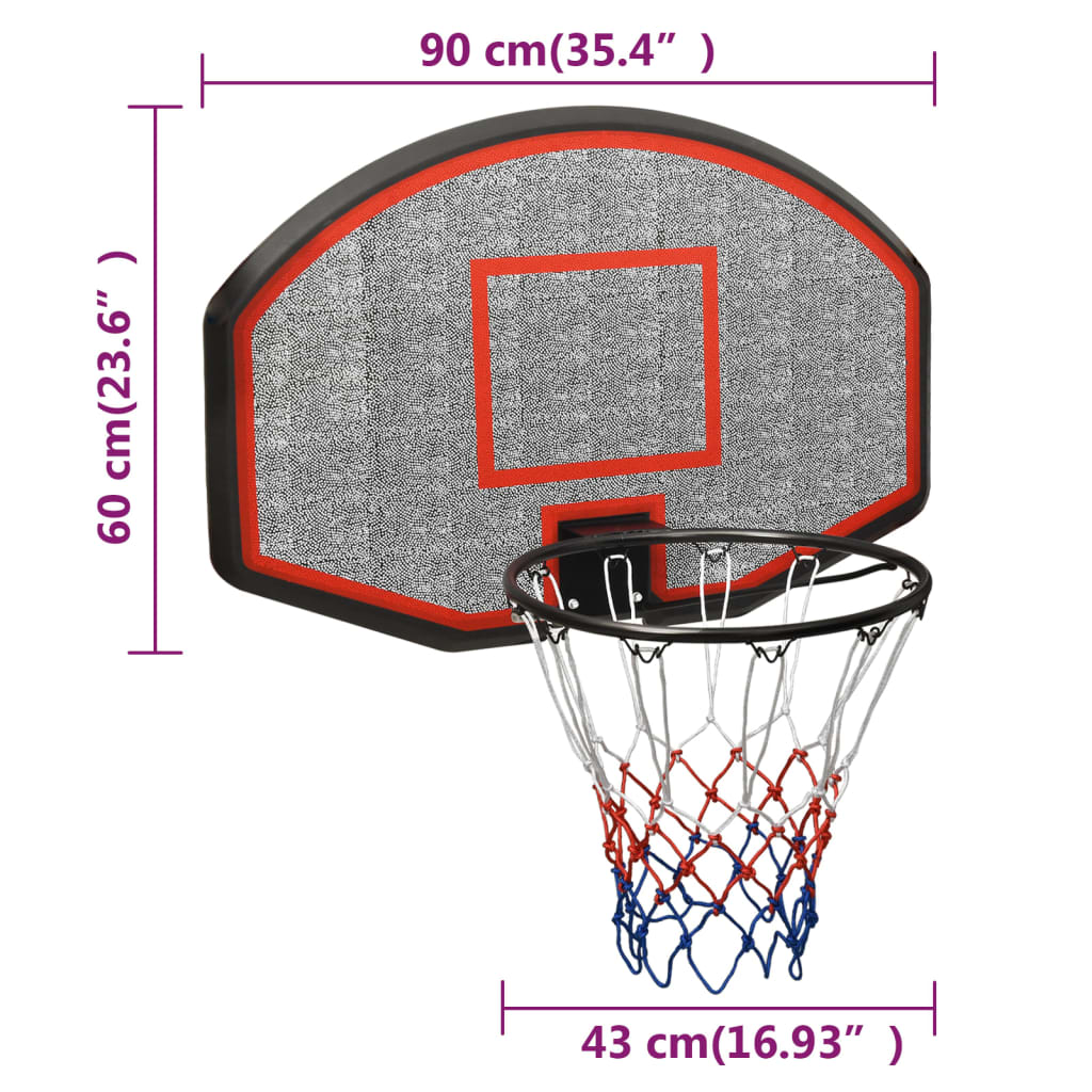 Basketball board, black, 90x60x2 cm, polyethylene