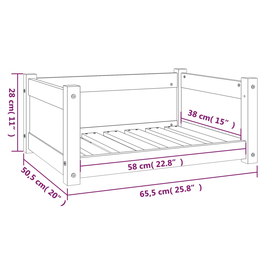 Dog bed, brown, 65.5x50.5x28 cm, solid pine wood