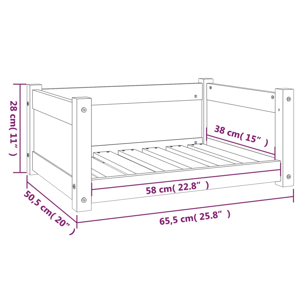 Dog bed, black, 65.5x50.5x28 cm, solid pine wood